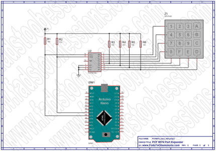 PCF8574 with 4x4 Keypad Schematic