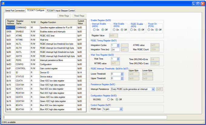 Screen Shot 1: TCS3471 Configure